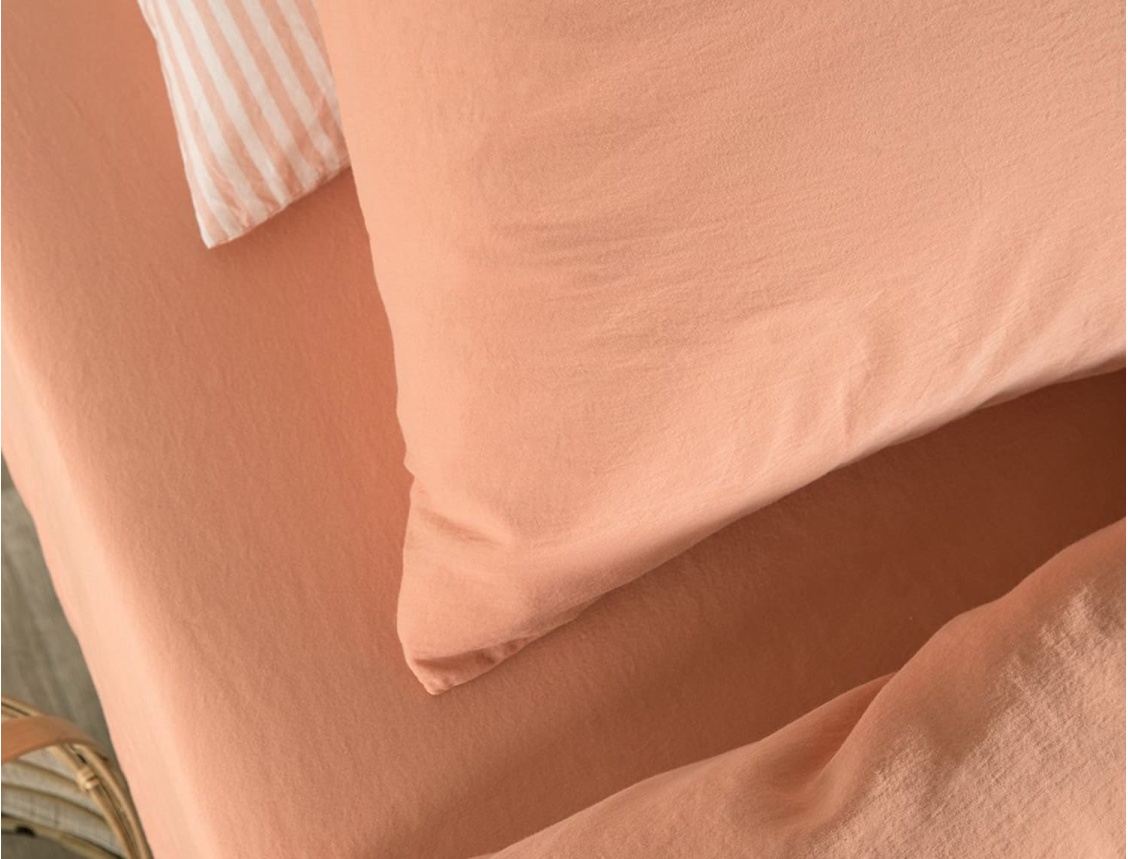 Drap housse peach 90x200 cm satin de coton bio