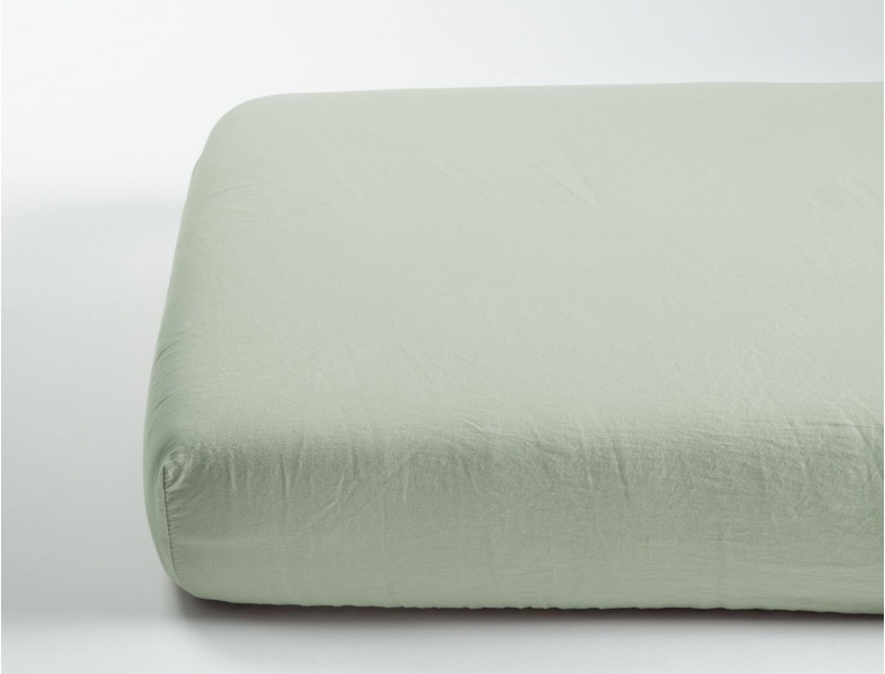 Drap housse 70x140 satin de coton bio lavé tilleul