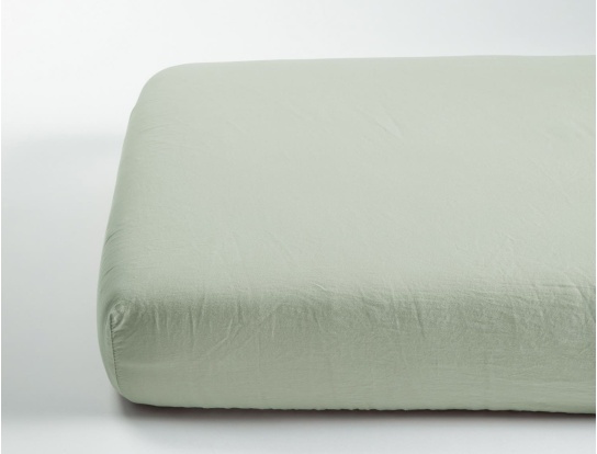 Drap housse 70x140 satin de coton bio lavé tilleul