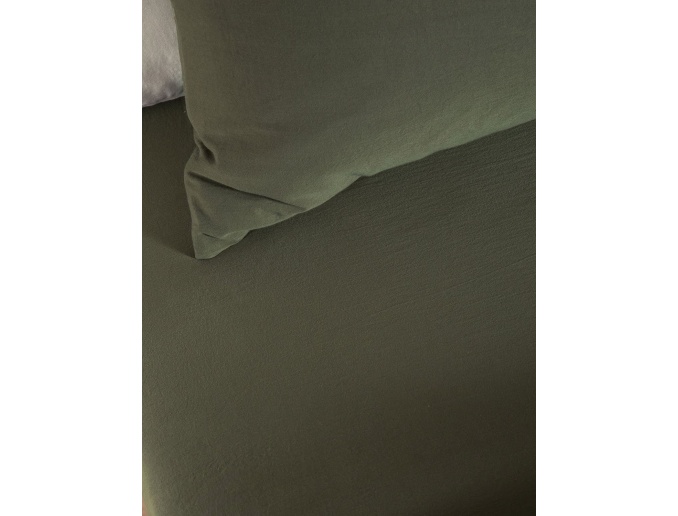 Lenzuolo con angoli Verde cipresso in raso di cotone bio lavato