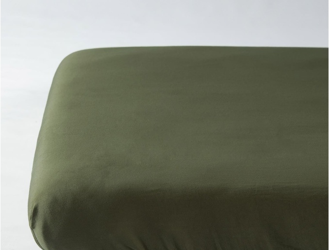 Sábana bajera Verde ciprés 140x190 Satén de algodón orgánico lavado