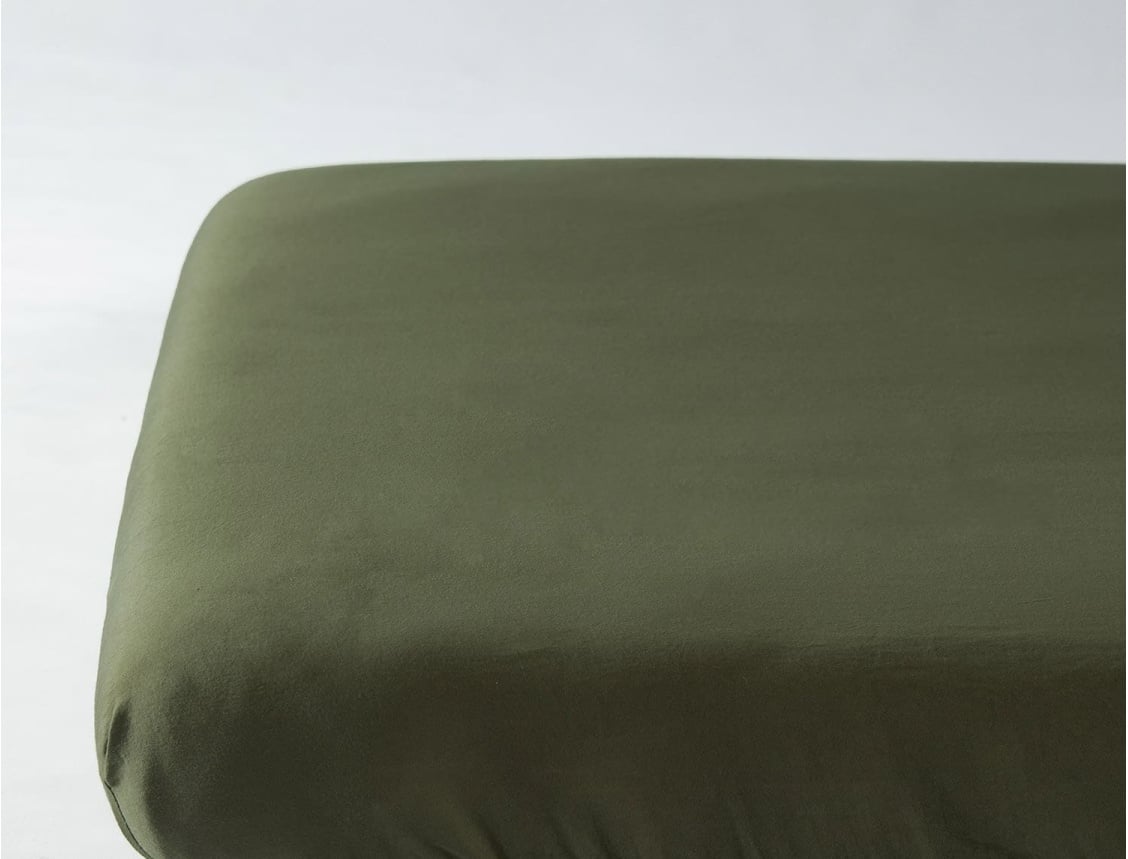 Sábana bajera Verde ciprés 140x200 Satén de algodón orgánico lavado