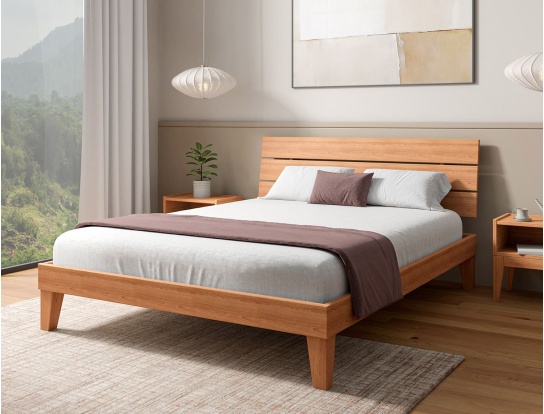 Solid beech bed with trio headboard Baden