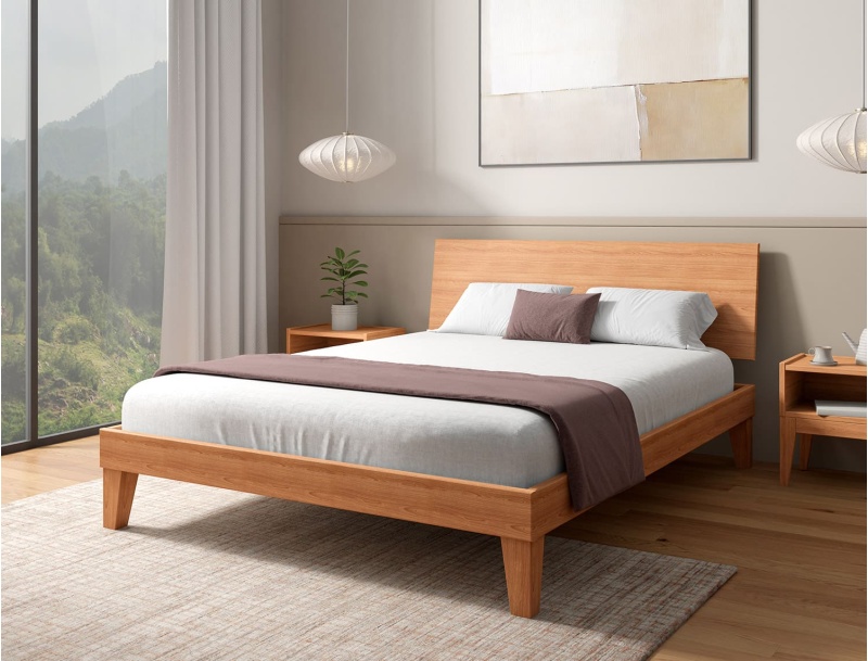 Solid beech bed with full headboard Baden