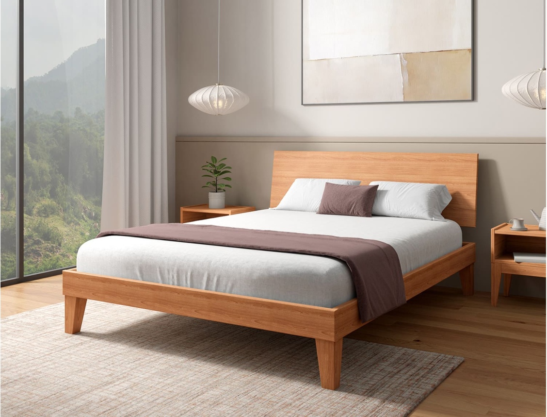 Letto in faggio massello con testiera piena 140x190 Baden