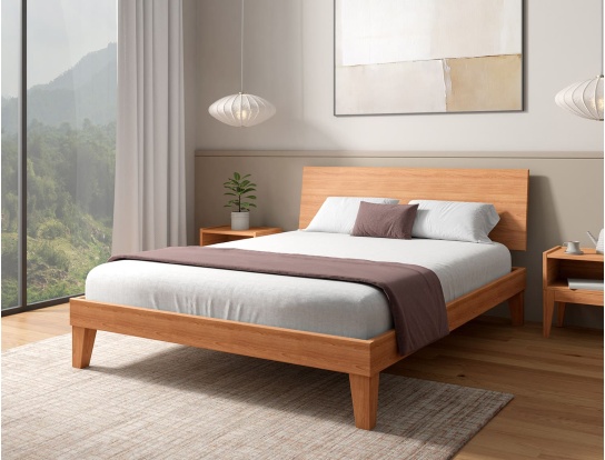 Letto in faggio massello con testiera piena 140x190 Baden