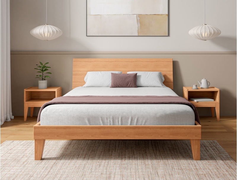 Bed met vol hoofdbord van massief beukenhout Baden