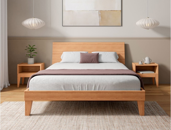 Bed met vol hoofdbord van massief beukenhout Baden
