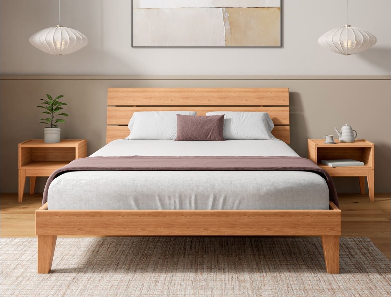 Baden bed with solid beech trio headboard