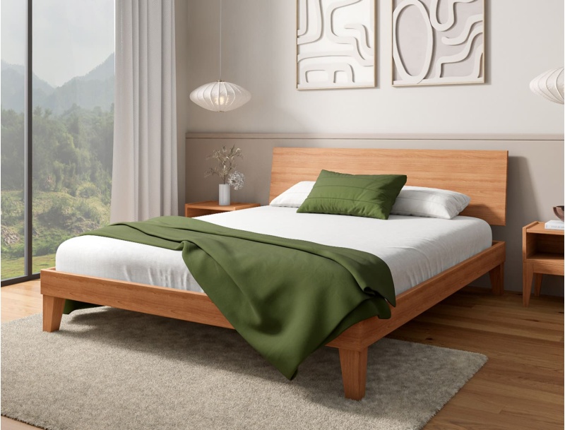 Bed with solid beech full headboard 160x200 Baden