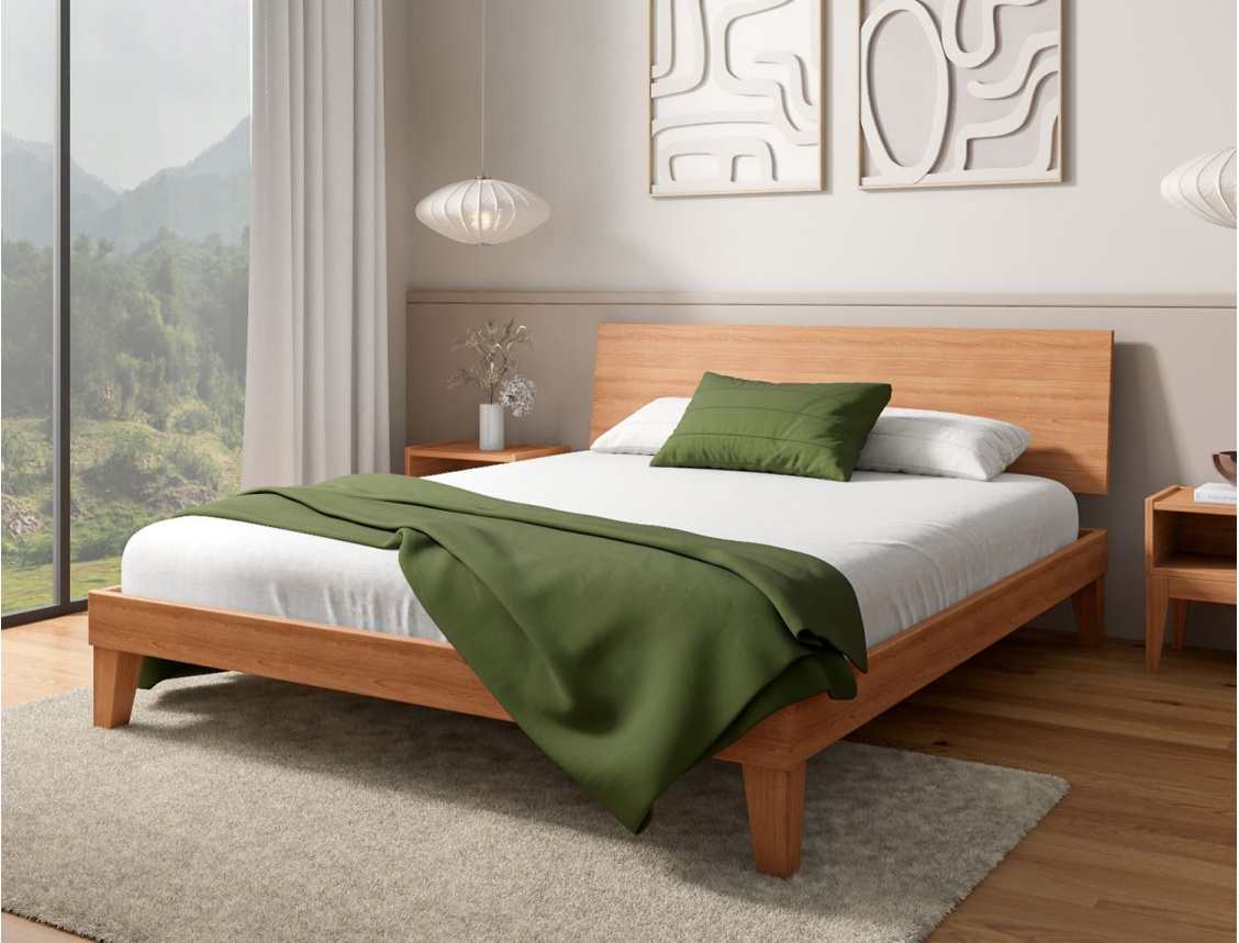 Lit avec tête de lit pleine en hêtre massif 160x200 Baden