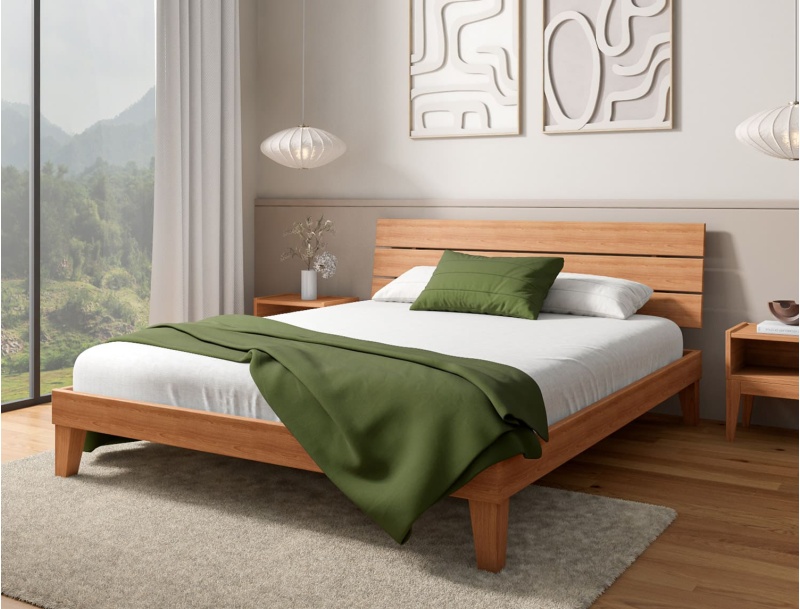 Bed with trio headboard in solid beech 160x200 Baden
