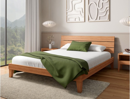 Bed with trio headboard in solid beech 160x200 Baden