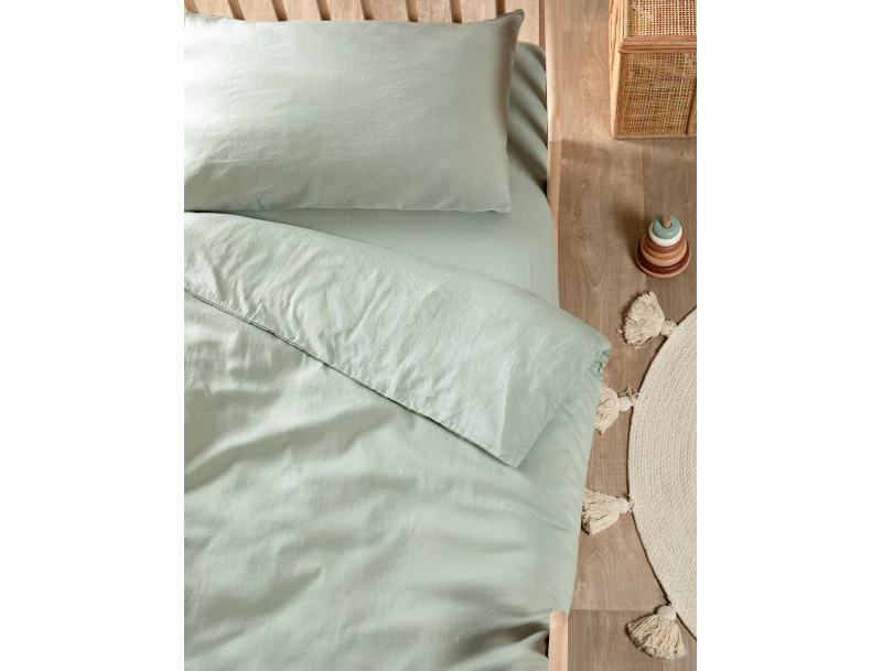 Baby bed duvet cover Lime in washed organic cotton sateen