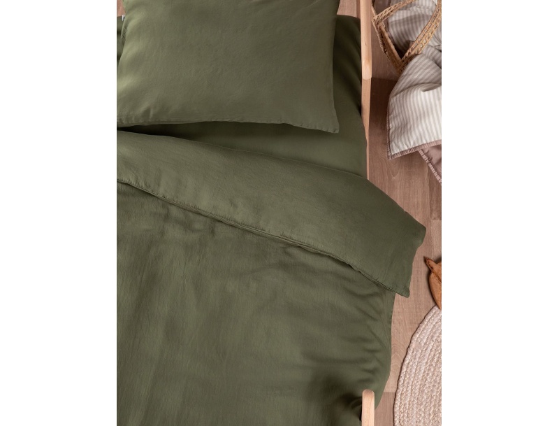 Bettbezug für Babybett Zypressengrün aus gewaschenem Bio-Baumwollsatin