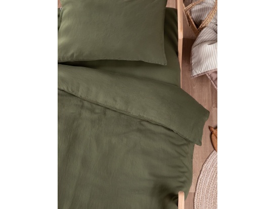 Bettbezug für Babybett Zypressengrün aus gewaschenem Bio-Baumwollsatin