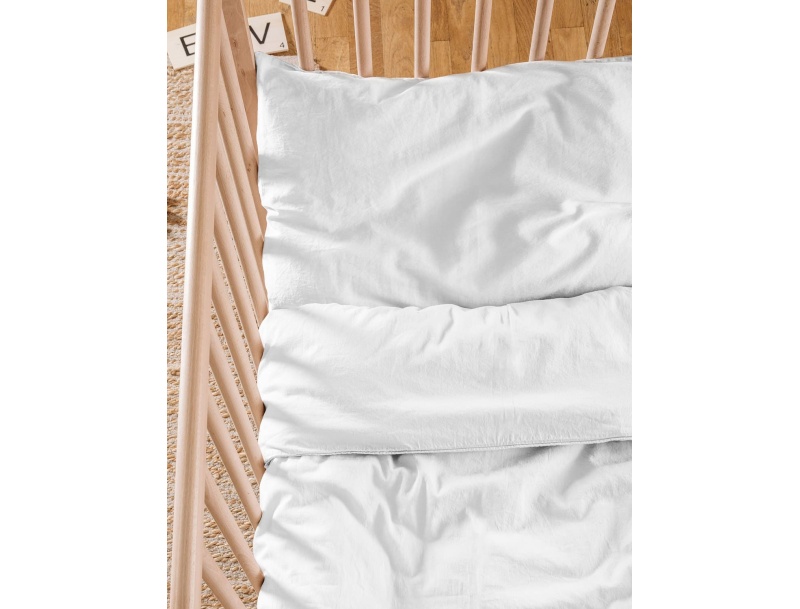 Bettbezug für Babybett Kreideweiß aus gewaschener Bio-Baumwollsatin