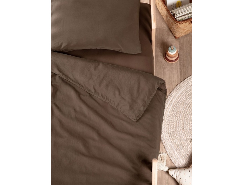 Bettbezug für Babybett Braun aus gewaschenem Bio-Baumwollsatin