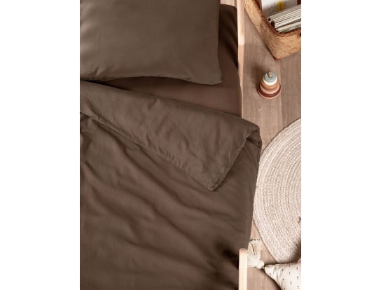 Bettbezug für Babybett Braun aus gewaschenem Bio-Baumwollsatin