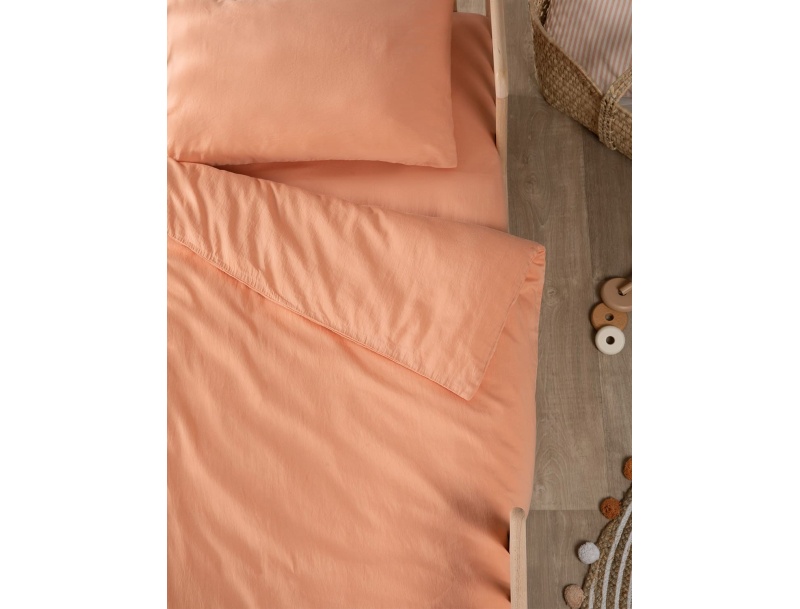 Bettbezug für Babybett Peach aus gewaschenem Bio-Baumwollsatin