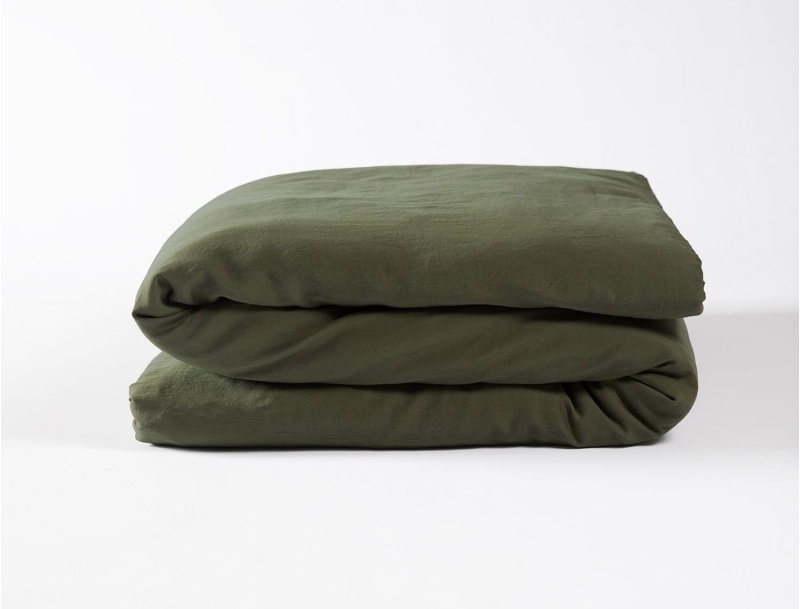 Housse de couette 140x200 satin de coton bio lavé Vert cyprès
