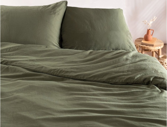 Housse de couette 240x220cm satin de coton bio GOTS Vert cyprès