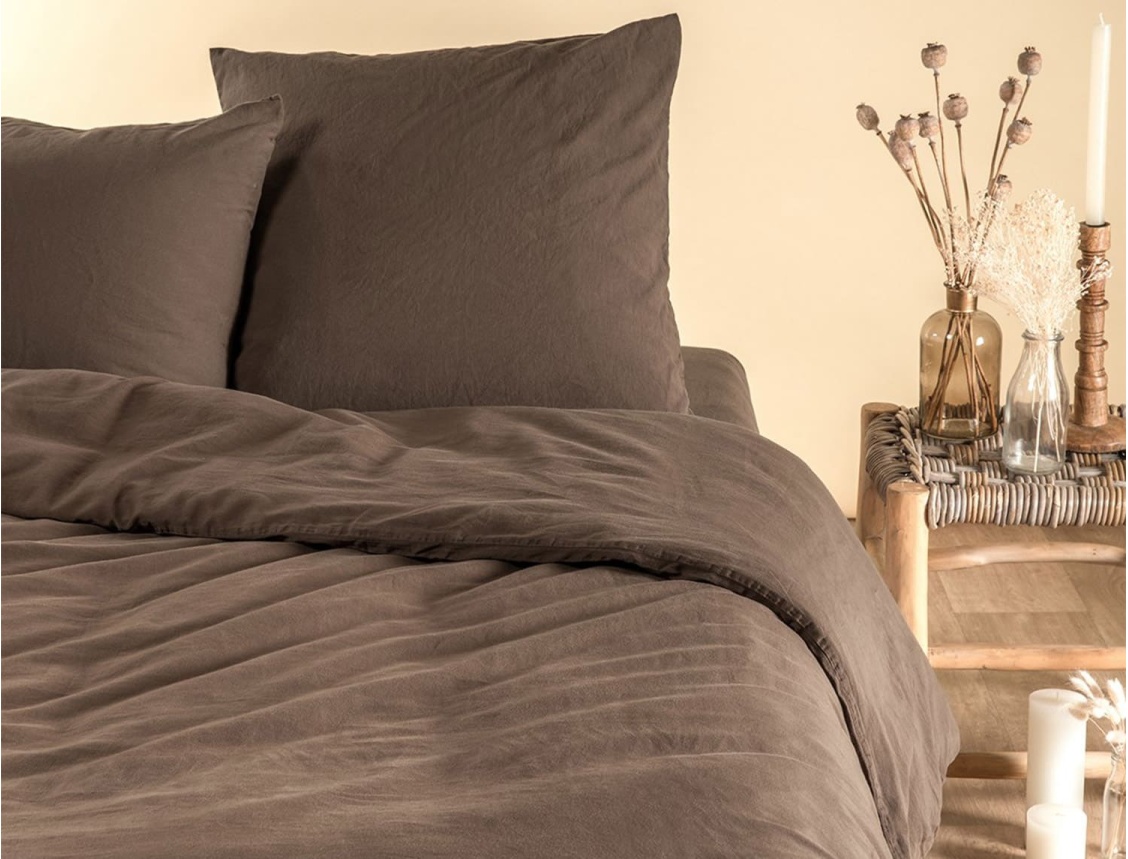 Housse de couette 240x220cm satin de coton bio GOTS Brun
