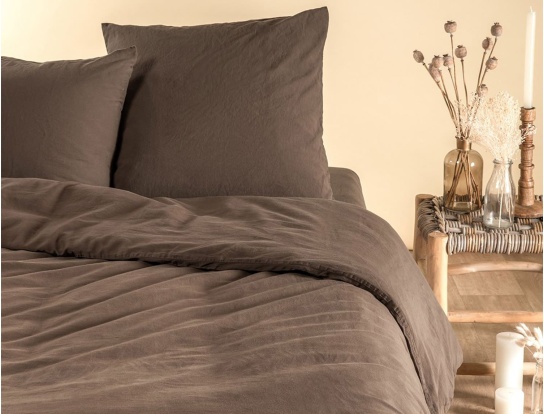 Housse de couette 240x220cm satin de coton bio GOTS Brun