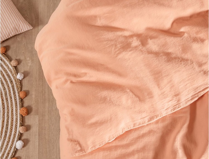 Dekbedovertrek van gewassen biologisch katoensatijn 240x220 Peach
