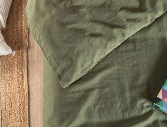 Funda nórdica de satén de algodón orgánico lavado 240x220 Verde ciprés