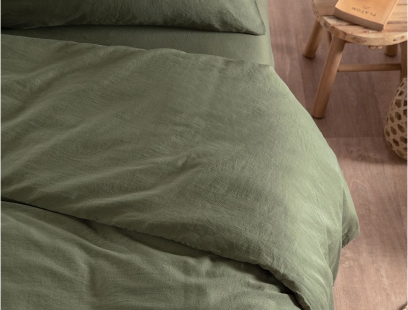 Bio-Baumwollsatin Bettbezug gewaschen 260x240 Zypressengrün