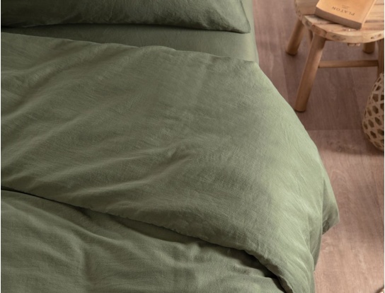 Bio-Baumwollsatin Bettbezug gewaschen 260x240 Zypressengrün