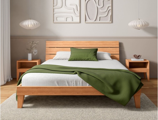 160x200 bed in solid beech Baden with trio headboard