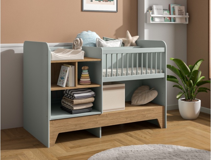 Mitwachsendes Babybett Calisson Salbeigrün & Eiche