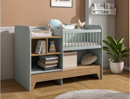 Mitwachsendes Babybett Calisson Salbeigrün & Eiche