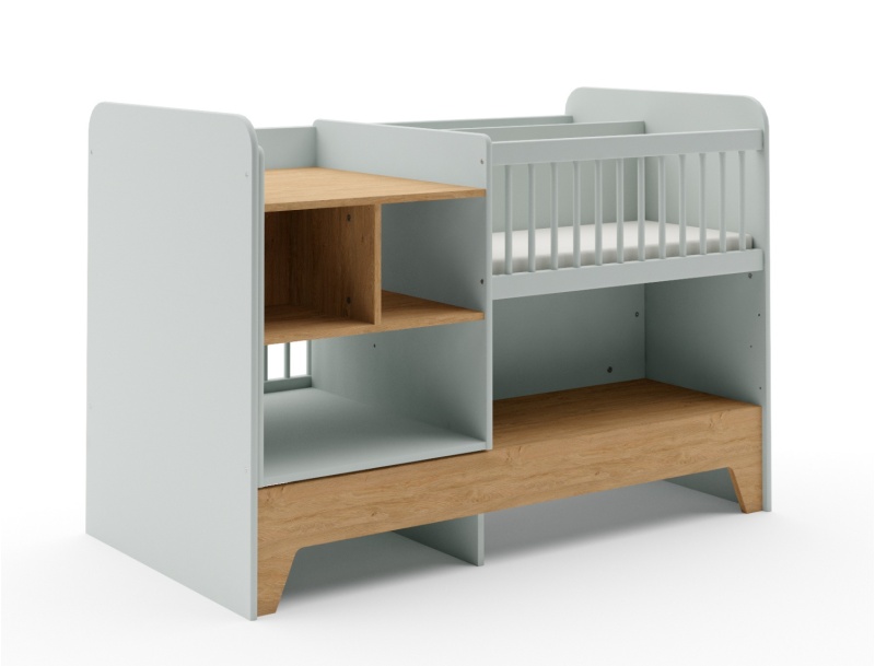 Babybett + Aufbewahrung Calisson Salbeigrün & Eiche