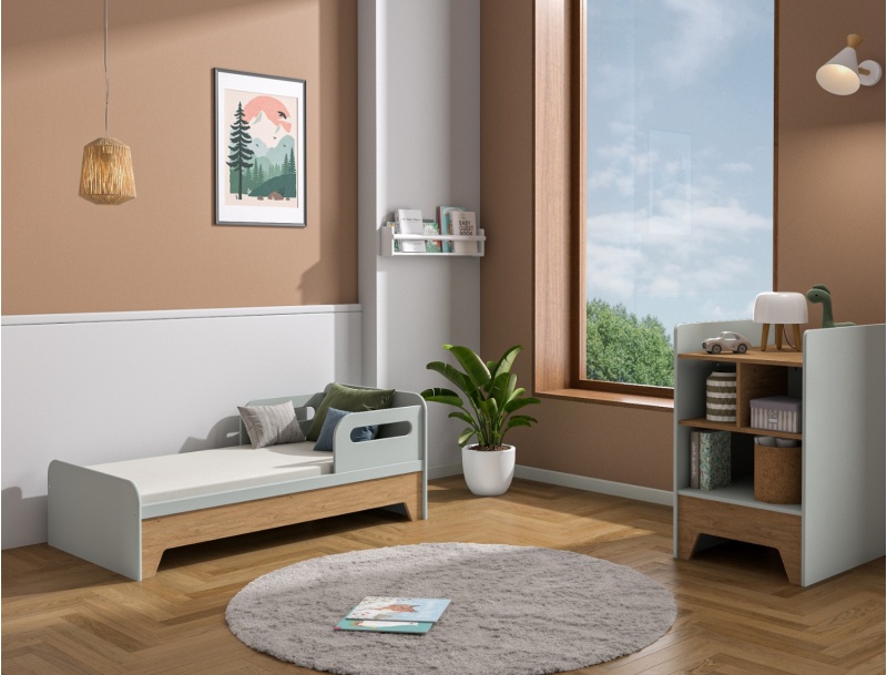 Letto per bambini 70x140cm Verde Salvia e Rovere Calisson