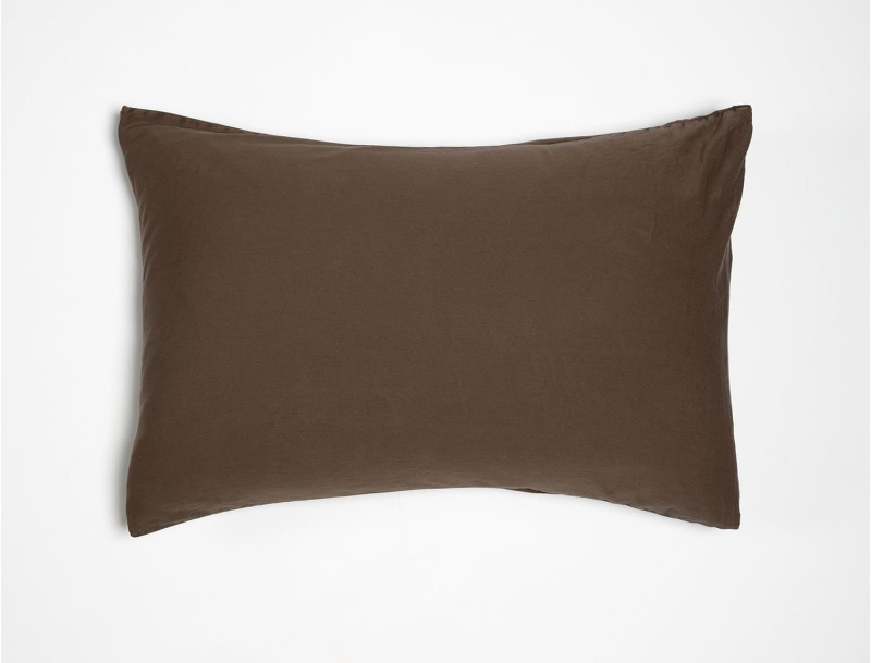 Taie oreiller 40x60 Brun satin de coton bio lavé