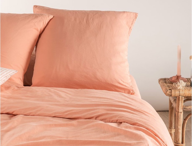 Kinder-Kissenbezug 60x60 gewaschene Bio-Baumwollsatin Peach