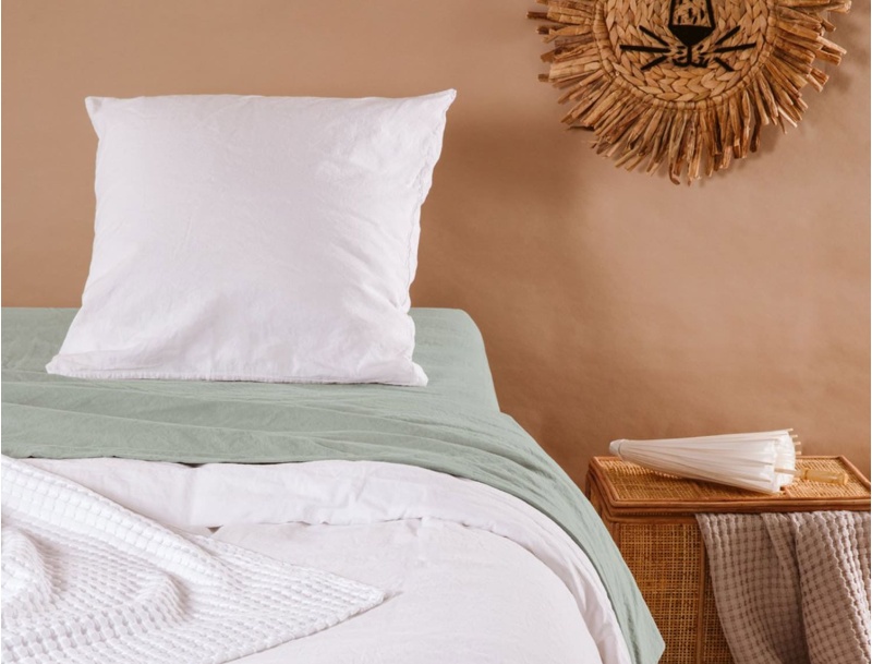 Taie d'oreiller enfant 60x60 Satin de coton bio lavé  Blanc craie