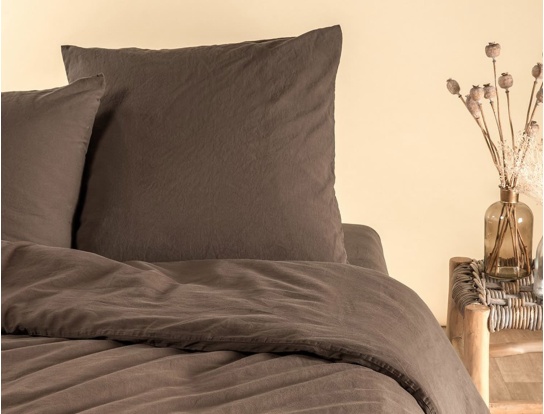 Taie d'oreiller enfant 60x60 Satin de coton bio lavé  Brun