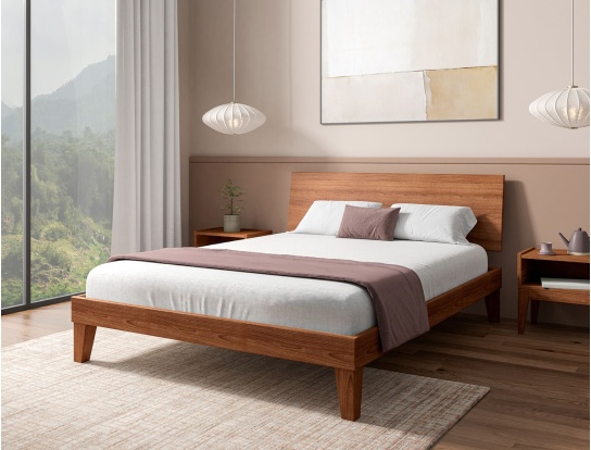 Solid wood bed with full headboard Baden Walnut