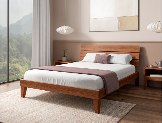 Solid beech bed with trio headboard Baden Walnut