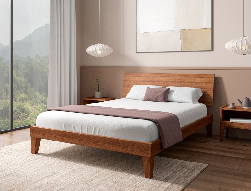 Cama con cabecero completo de haya maciza Baden Nogal
