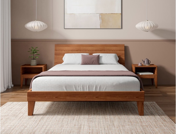 Letto con testiera piena in faggio massiccio Baden Noce