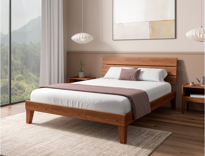 Lit avec tête de lit trio Baden Noyer en bois massif 140x190