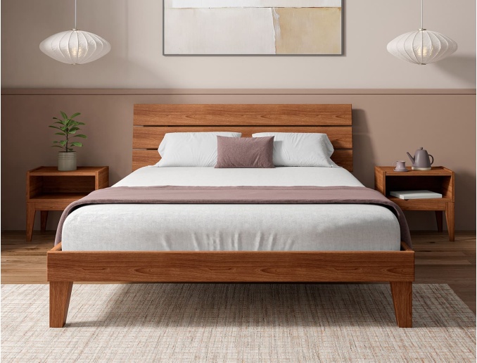 Bed with trio headboard in solid wood Baden Walnut