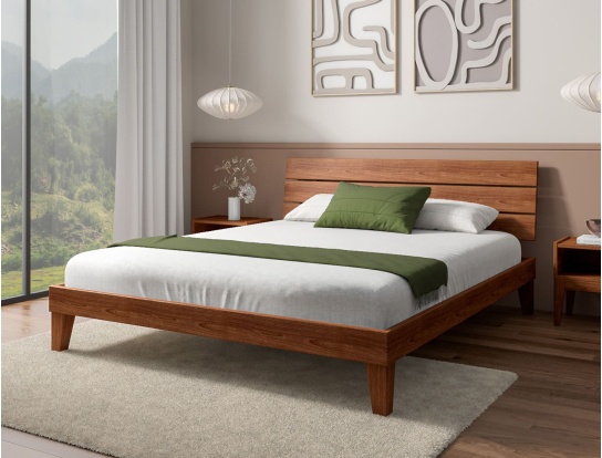 Bed with trio headboard in solid wood Baden Walnut 160x200
