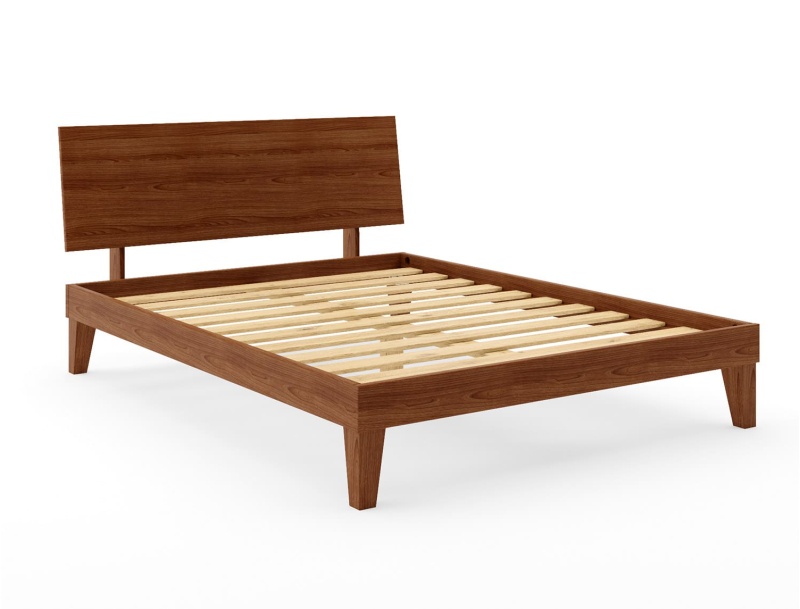 Massief houten bed Baden Walnoot met volle bedheader en 160x200 massief grenen latten