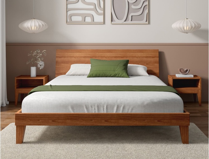 Lit en bois massif avec tête de lit pleine Baden Noyer 160x200